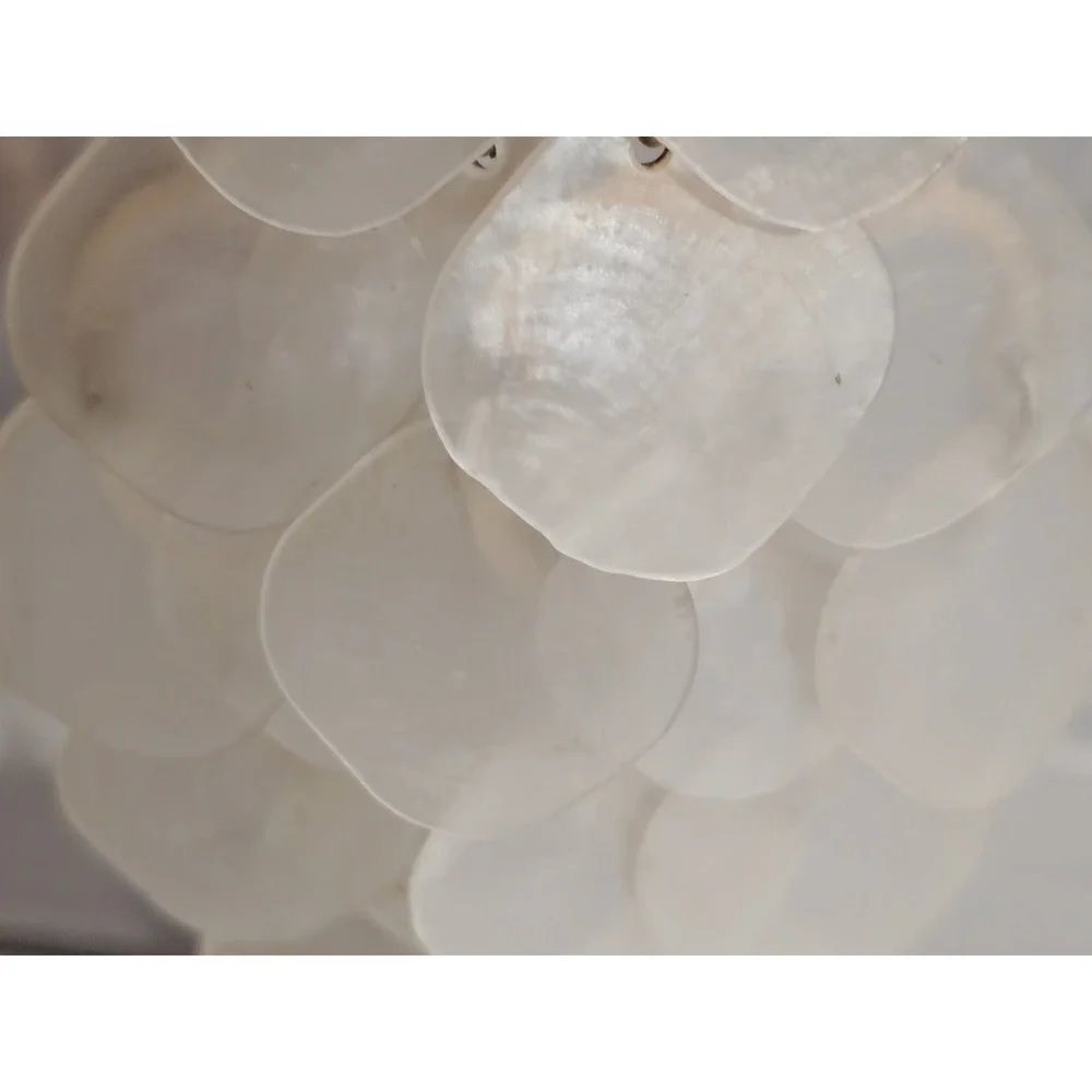 White Capiz Shell Dangle Earrings Iridescent Mother of Pearl Coastal Boho Drop - Picture 3 of 3